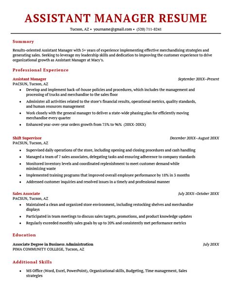 Assistant Manager Resume (Examples and Tips).